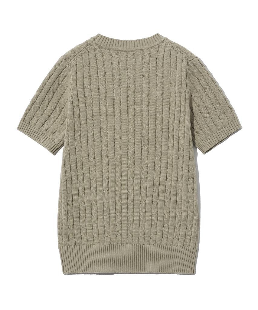 YALE Women'S Heritage Dan Cable Short Sleeve Round Knit Warm Grey