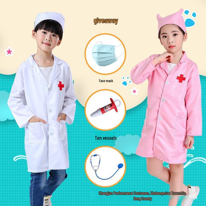 Children's Long Sleeve White Lab Coat Costume for Doctor or Nurse Role Play