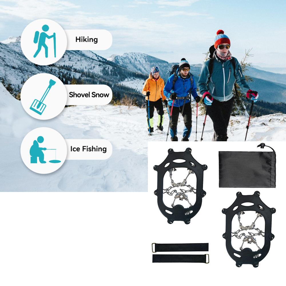Pair Black Ice Cleats Traction Snow Grips For Shoes and Boots 19 Steel Spikes