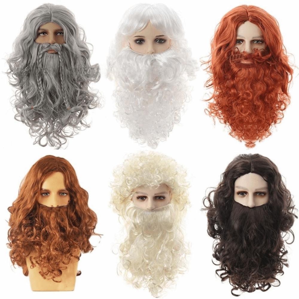Long Curly Hair Santa Claus Beard Wig Full Set Beard And Wig Set Santa Beard Wig  Cosplay Santa