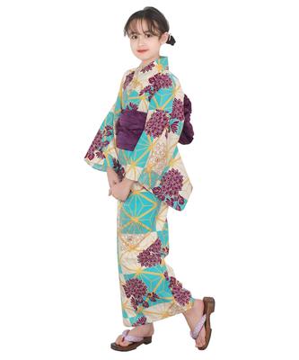 Yukata Dvojzmenná 3-dielna súprava Heiko pre mladšie dievčatá [KYOETSU] Súprava, Yukata, Diely, Dievčatá, Nebielené, Väzba, (Yukata, Obi, Geta), (2. Tieňová chryzantéma,