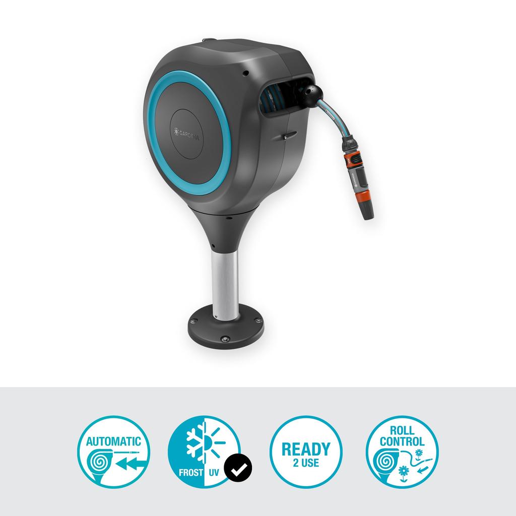 GARDENA Screw Fixed Automatic Winding Hose Box RollUp S 15m Blue Hose Reel 18605-20