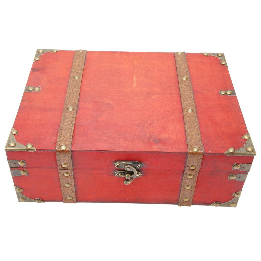 Rectangle Treasure Chest Vintage Large Capacity Reinforced Corners Wood Treasure Box for Postcards