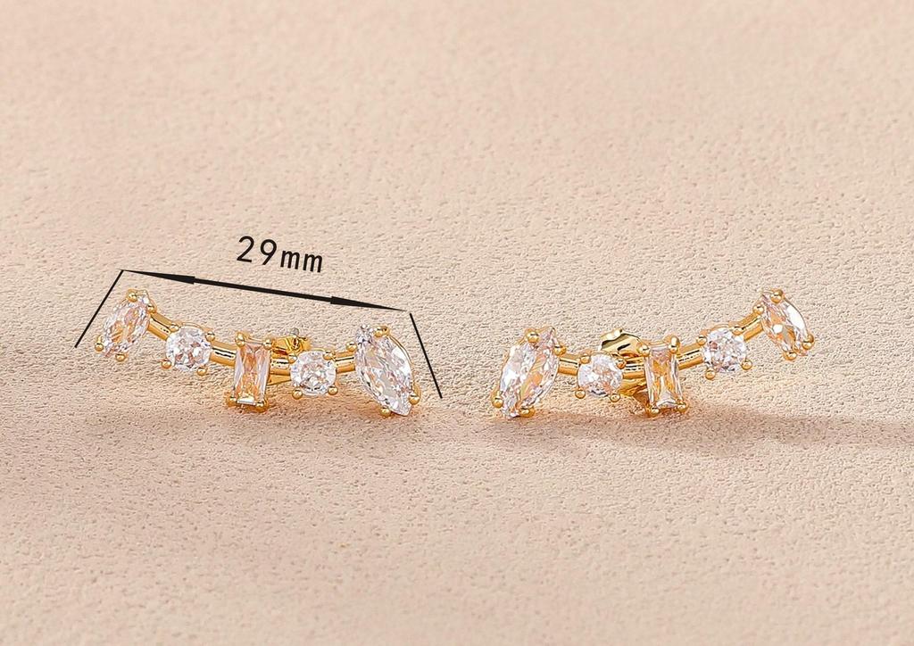14K Gold Zircon Inlaid Full Diamond Earrings for Women - Luxurious, Simple, Exquisite