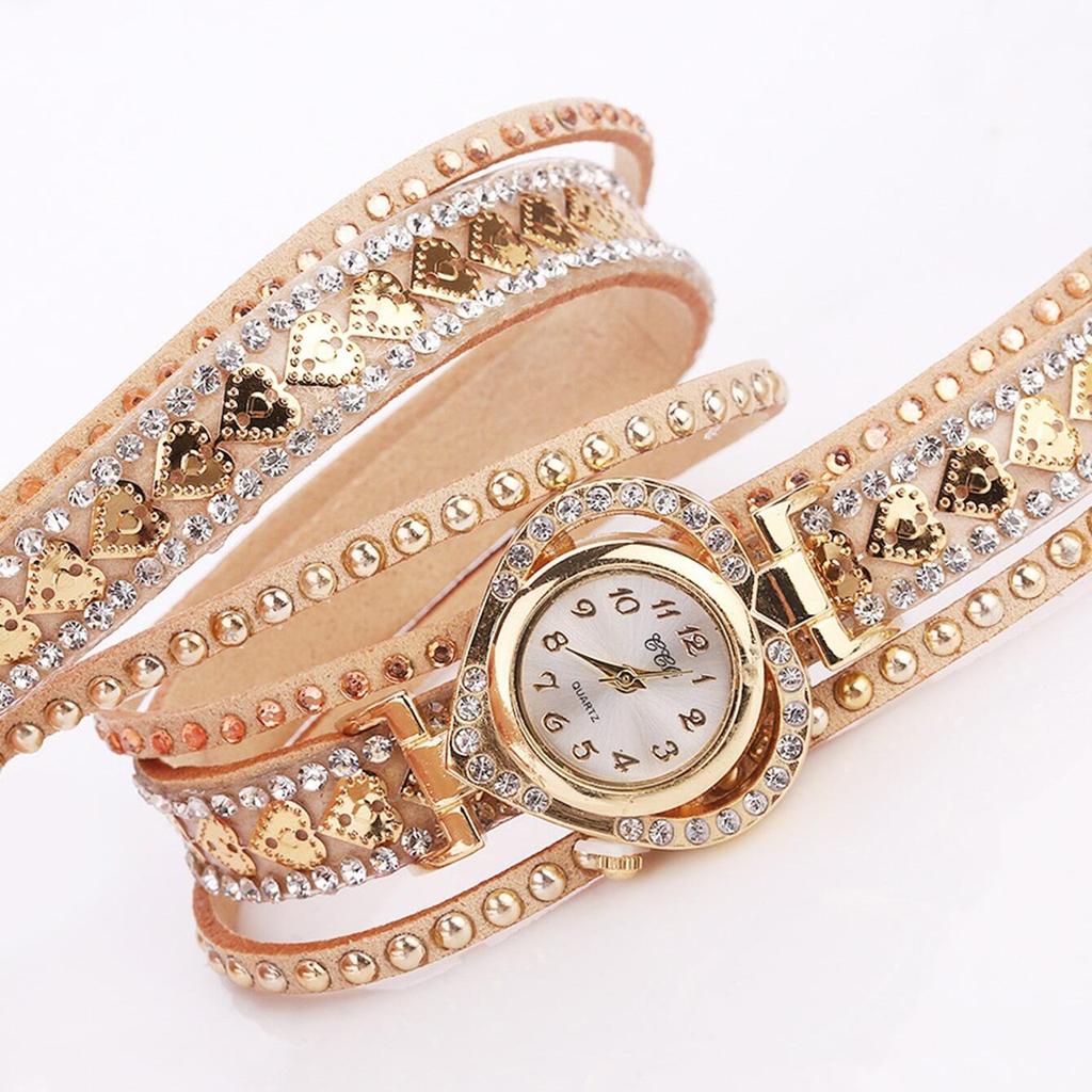Modische Strassstein-Herz-Zifferblatt Damen Armbanduhr Lange Samtband Armbanduhr