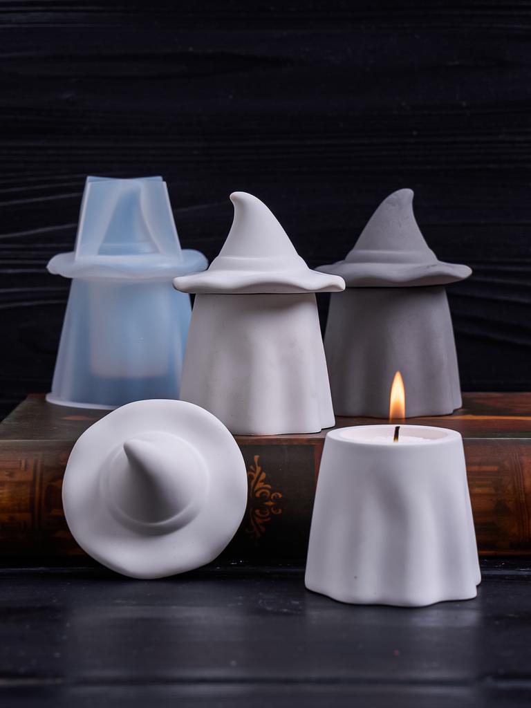 DIY Ghost Candle Jar Silicone Mold Halloween Creative Storage Jar Concrete Mould Handmade Gypsum Crafts Casting Molds Home Decor