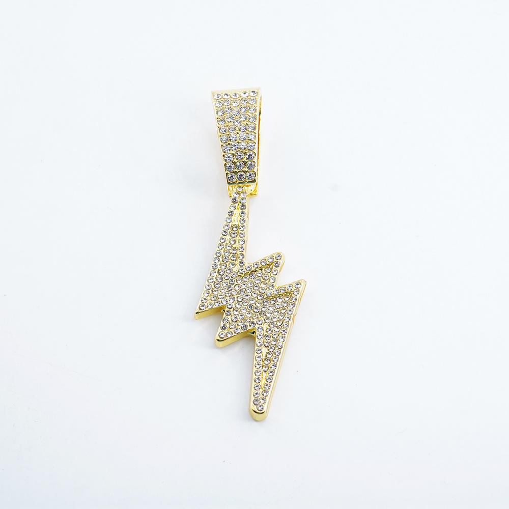Full Diamond Lightning Alloy Pendant Personalized Cuban Chain Necklace Men s Clavicle Chain Fashion Necklace