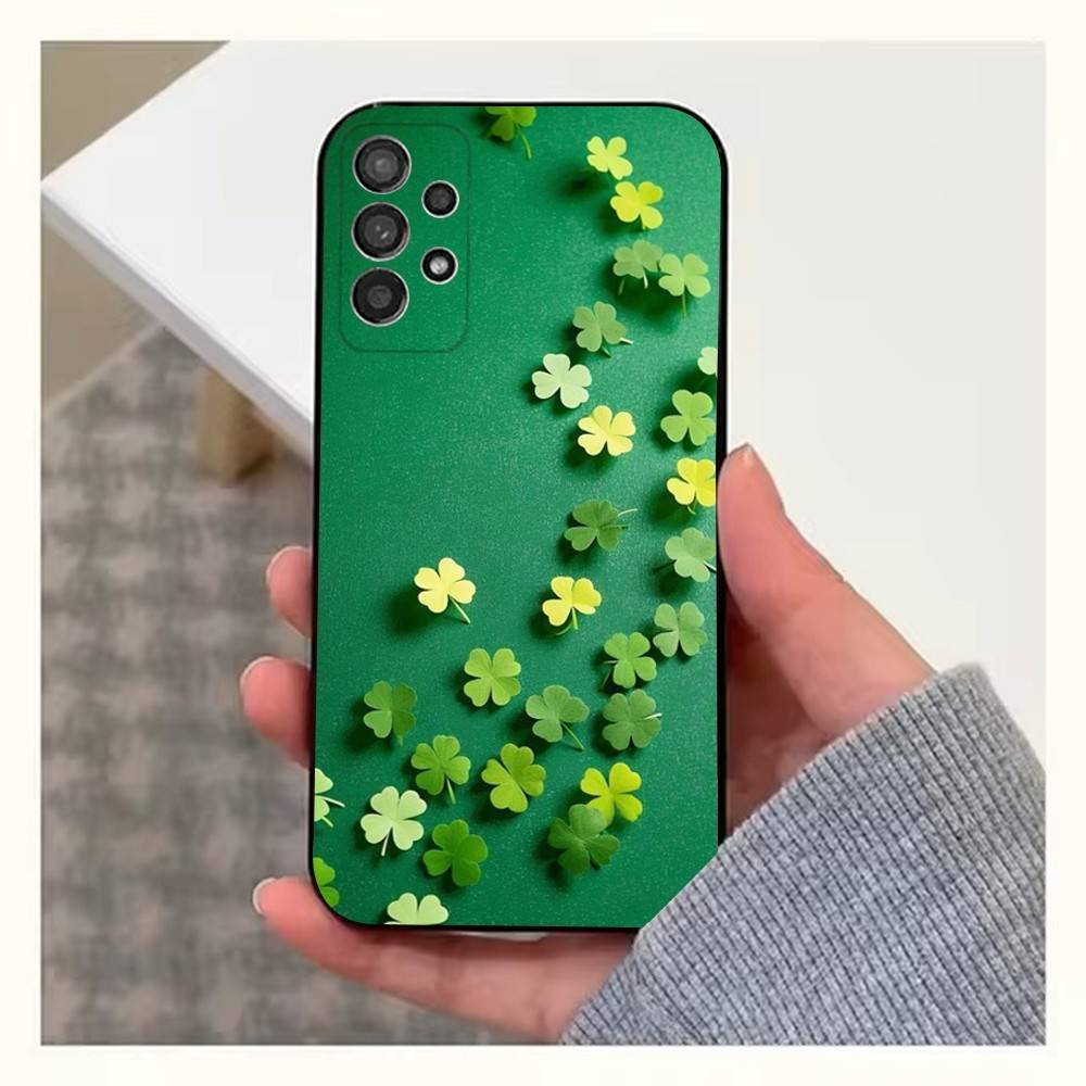 Clover Plant Four Leaf Case For Samsung S21,S20,S10,Plus,S9,S22,S25,Ultra,S24,S23,FE,Lite,Soft Silicone Black