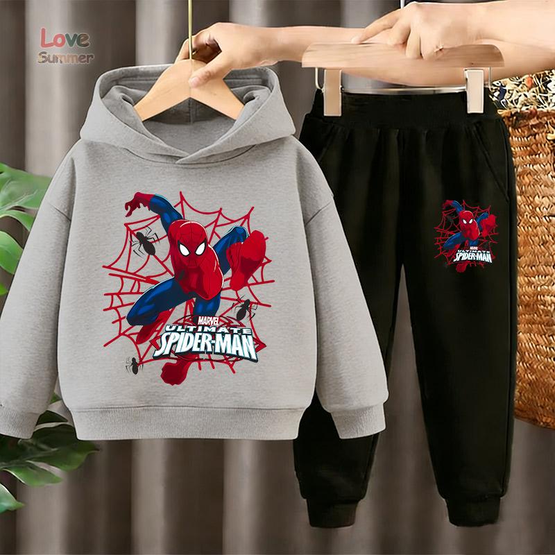 Marvel Ensembles HoodieS+pantalon 2 pièces pour enfants Homme Araignée Ensemble pantalon à capuche Cosplay anime pour enfants Sweat à capuche Pull Vêtements pour enfants 4-14 ans