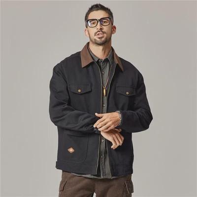 Giacca da coach retrò Detroit da uomo: Cappotto con revers lavato pesante per primavera e autunno