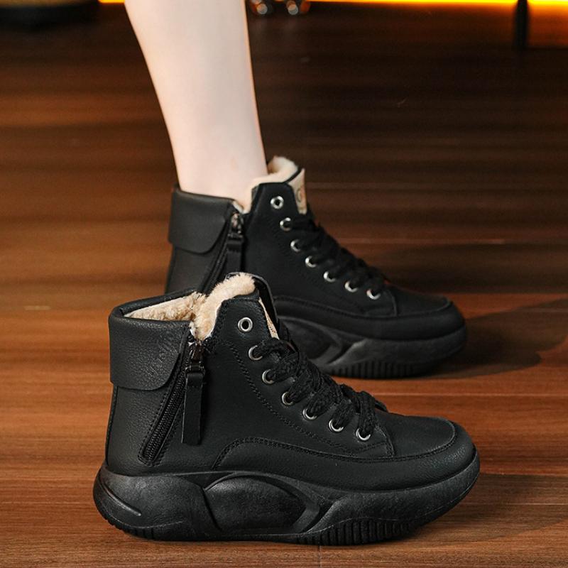 Trendy Double Zipper Cotton Shoes 2024 Winter New Style Warm High Help Thick Bottom Anti Slip Commuter Women's Vulcanized Shoes