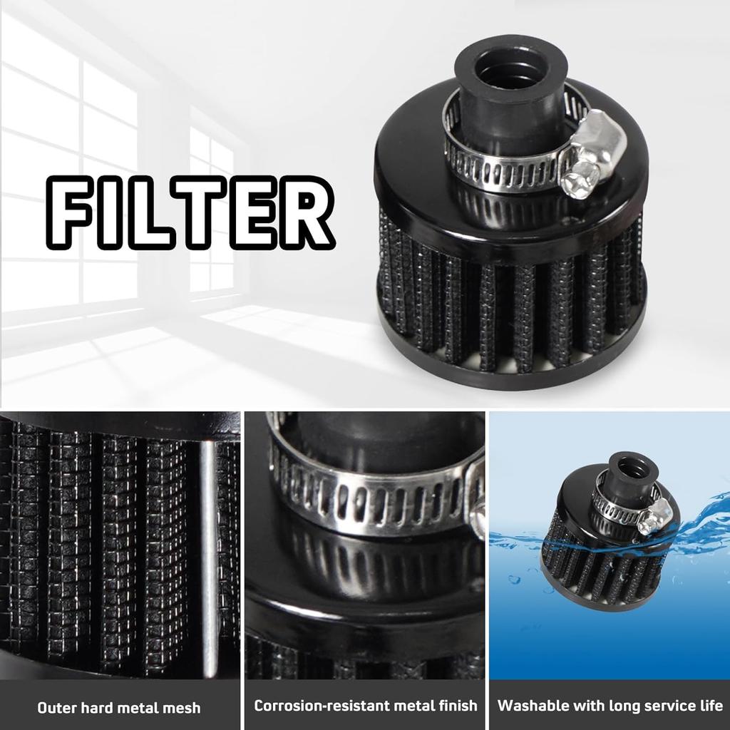 Universal 150Ml Car Oil Catch Can Kit Reservoir Tank, Compact Baffled 3-Port Oil Separator 2 Inlets 1 Outlet Black With Breather Filter + Drain Valve
