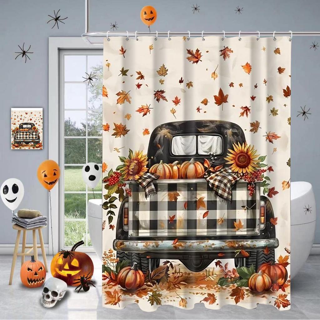 Harvest Thanksgiving Maples Pumpkin Pattern Bathroom Shower Curtain With 12 Hooks Bathroom Decor And Accessories