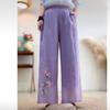 Summer National Style New Chinese Trousers Women's Elastic Embroidered Ethnic Style Embroidered Casual Trousers Retro Loose Wide-leg Trousers