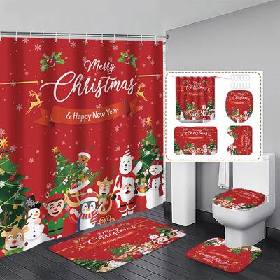 Červený Veselé Vánoce Sprchový závěs s potiskem Santa Clause Vodotěsný Polyesterový Koupelnový závěs na Nový rok Vánoční Koupelnová dekorace
