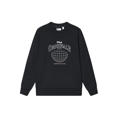 Fila Printed Letter Crew Neck American Vintage Loose Sweatshirt Men Sweatshirt Black F11M349202F-BK