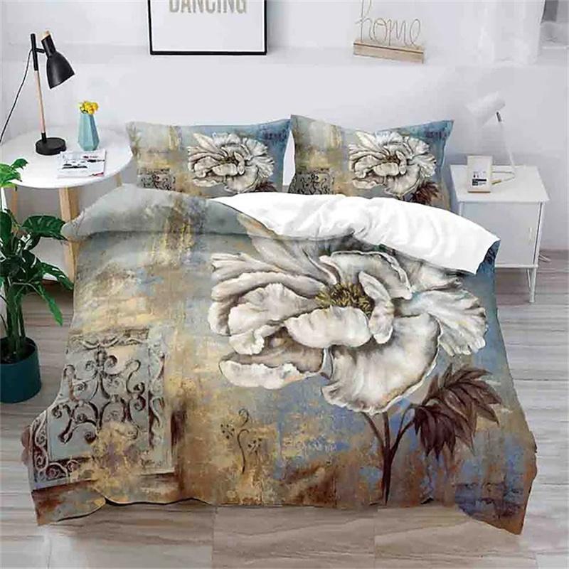 Blumen Bettbezug King Mikrofaser 3D Botanische Blüte Blumen Bettwäsche Set Luxus Geometrisch Schwan Bettdeckenbezug Für Mädchen Teenager