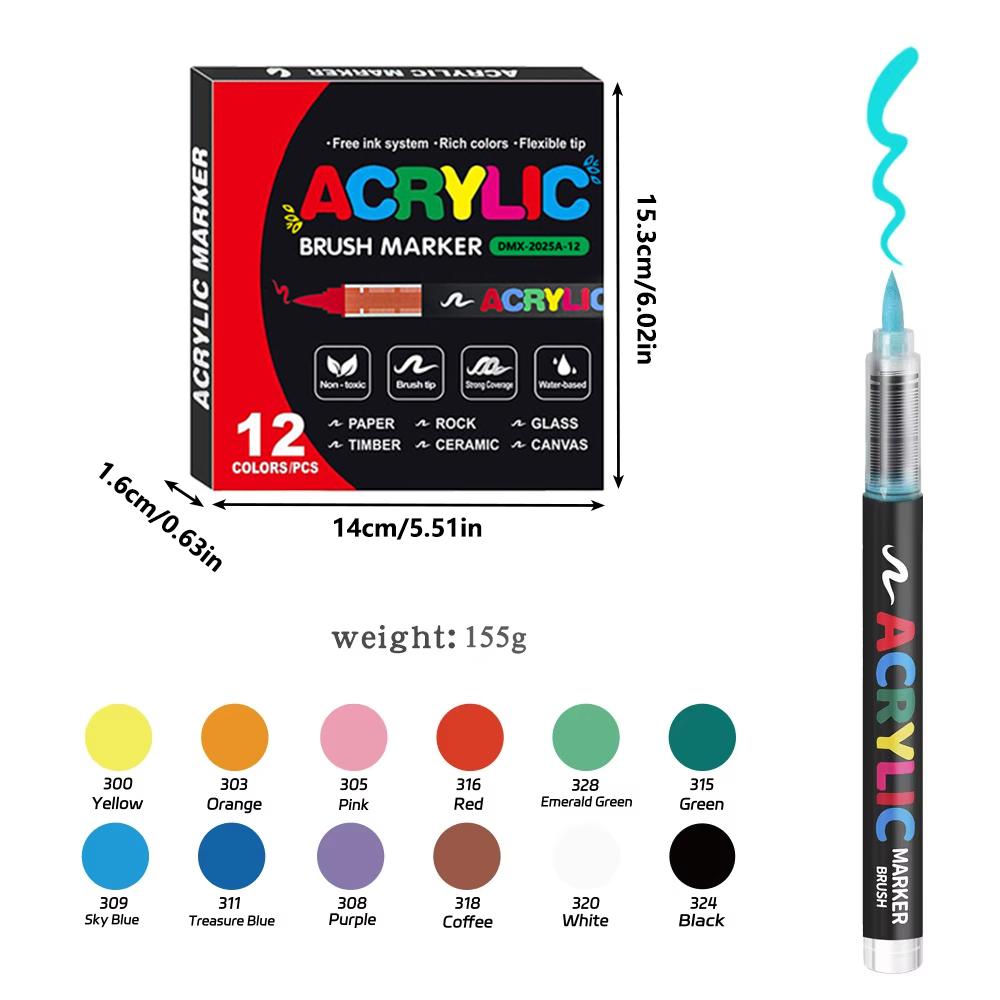 12-60 Colors Acrylic Paint Pen Marker Brush Tip Paint Marker For Rock Painting Wood Canvas Stone Christmas Gift DIY Craft