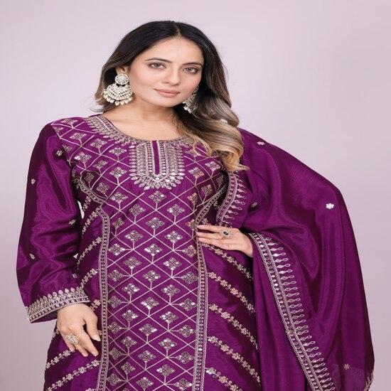 Majestic Purple Embroidered Sharara Suit Set
