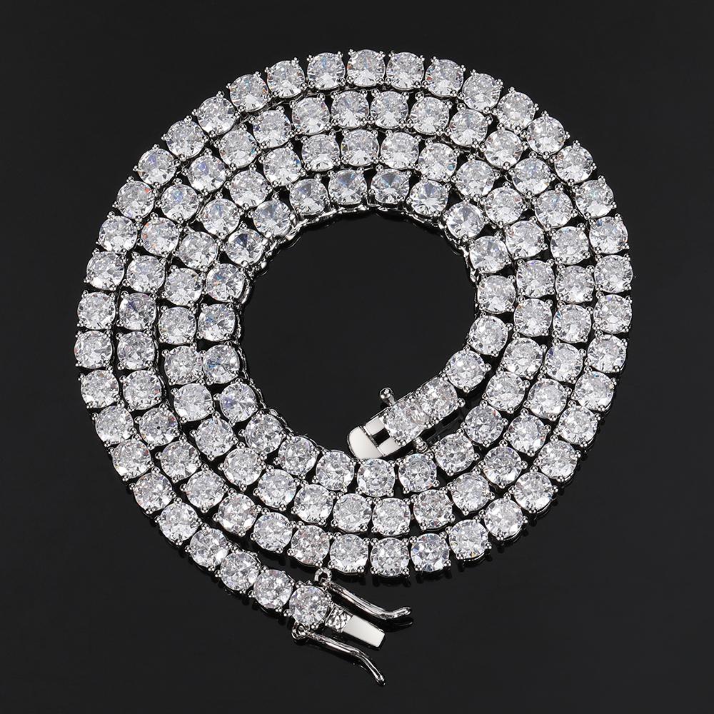 Hip Hop Jewelry Brass Setting CZ Tennis Chain Necklace Gold/Silver Color Iced Out AAAAA Cubic Zirconia Chain