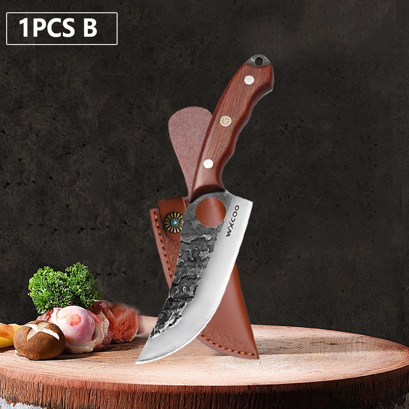 WXCOO Kitchen Boning Knife Butcher Knife Multifuntional Bottle Opener Hand-forged Chef Knife For Cooking Household Wooden Handle