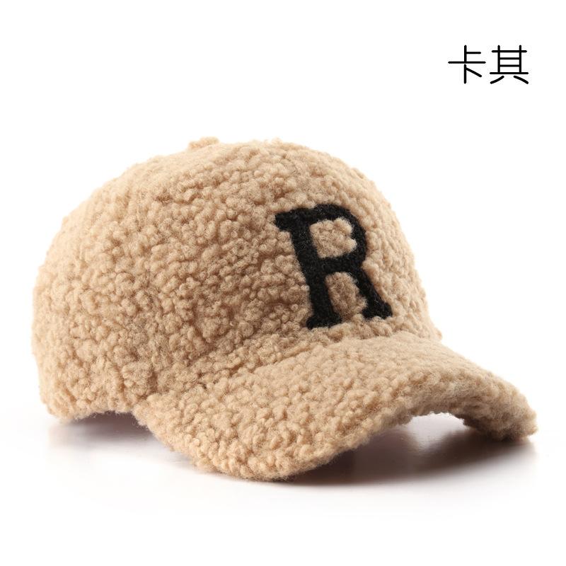Autumn and Winter Lamb Wool Letter Embroidery Cap Outdoor Sports Leisure Cold Baseball Hat