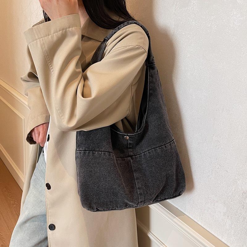 Casual denim bag women's new Korean version of simple large-capacity tote bag commuter versatile shoulder bag tide