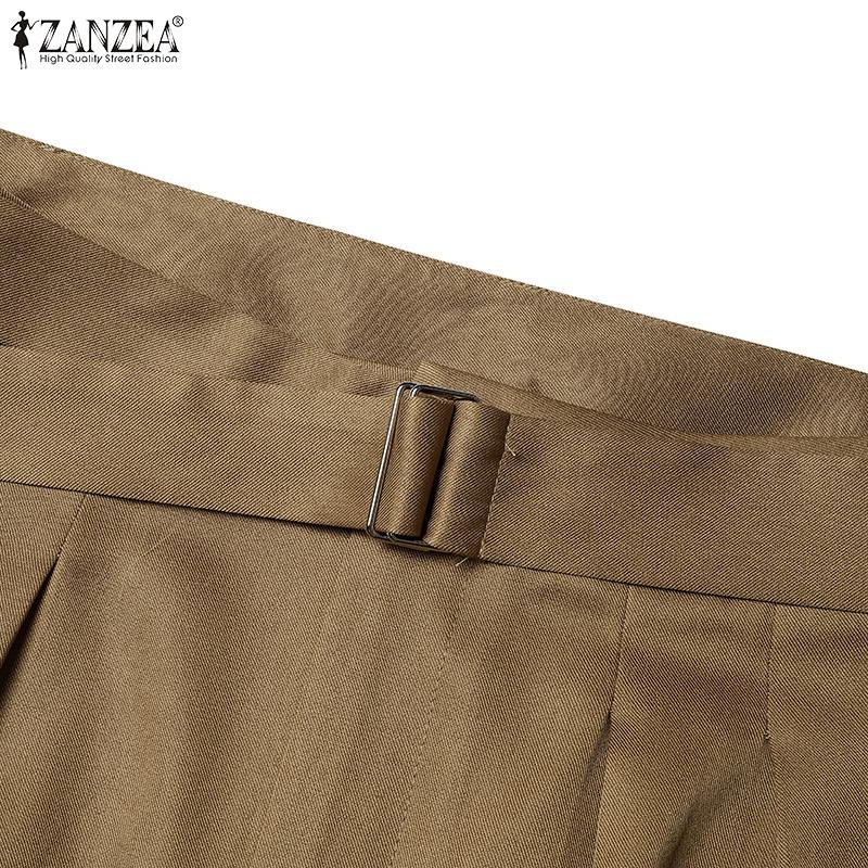 ZANZEA Womens Casual Solid Color Loose Wide Leg Pants