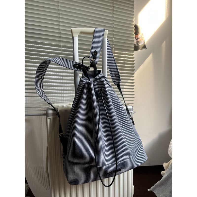 

Student Casual South Korea Stripes Large Capacity Backpack Bags Stripes Blue-Drawstring Upgrade(No ornaments)