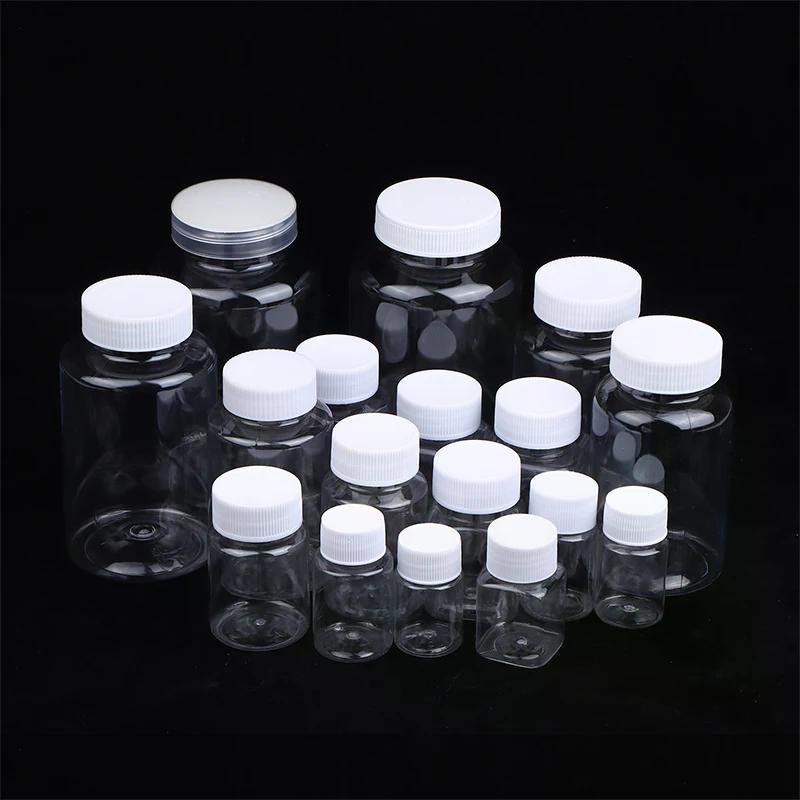 Frasco de Plástico Transparente 15-500ML Boca Larga Frasco de Medicamento com Tampa de Rosca Selo Frascos Recipiente para Reagente Líquido Grau Alimentar