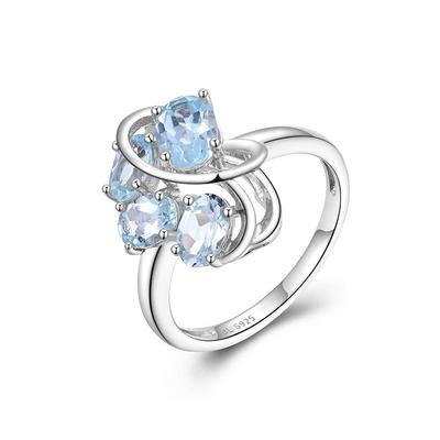 Elegante anello in argento sterling 925 stile Foglia design Fancy gemme di Topazio Azzurro Cielo Naturale gioielleria raffinata per donne regalo di San Valentino