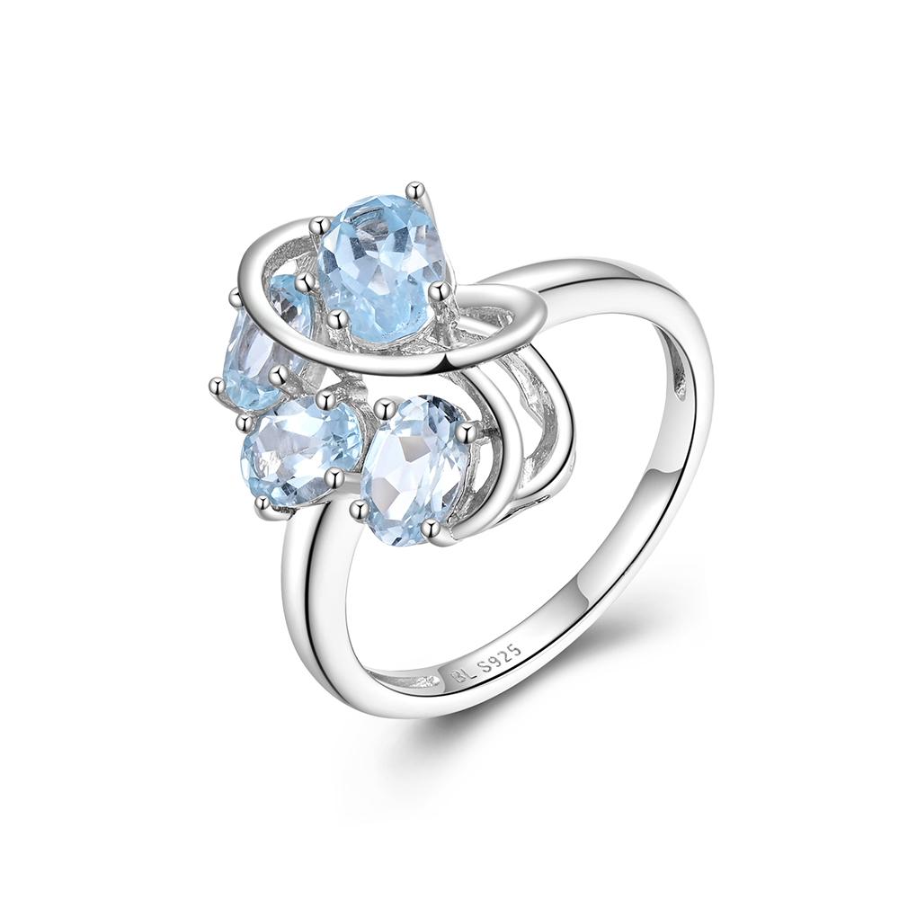 

Элегантное кольцо из стерлингового серебра 925 пробы в форме листа, с изысканным дизайном и натуральными голубыми топазами, изящное ювелирное украшение для женщин, подарок на День святого Валентина US RING SIZE:9# белый