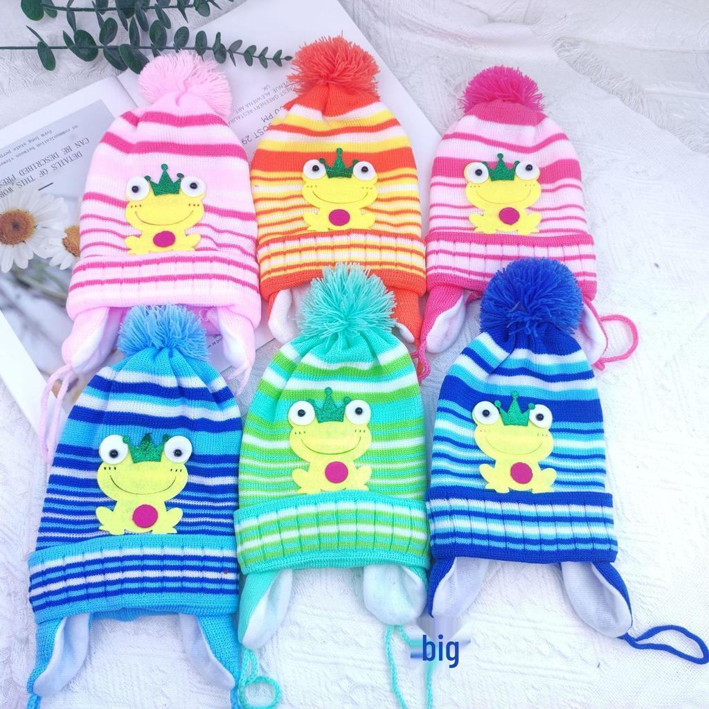 Cartoon Ear Protection Wool Hat with Velvet Lining for Babies and Children