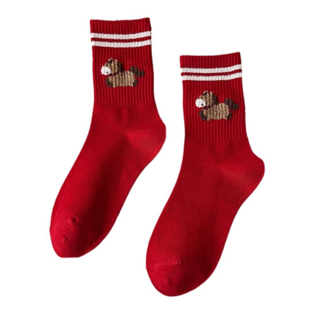 Soft Cartoon Red Socks Cotton Year of The Horse Socks Ladies Socks Zodiac Year Socks  Gift