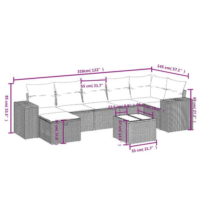 VidaXL Salon de Jardin avec Coussins 8 pcs, Canapés de Terrasse, Ensemble de Meubles de Patio, Mobilier d'Extérieur, Noir 3264442