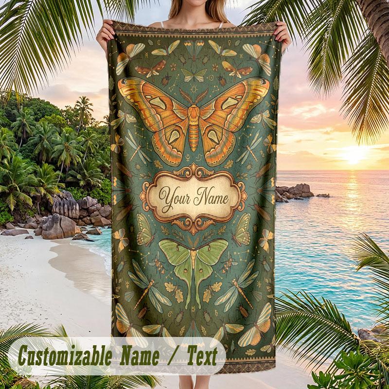 Butterflies Birds Night Sky Theme Quick Dry Beach Towel Custom Name Text Print Large Sand Resistant Towel Beach Vacation