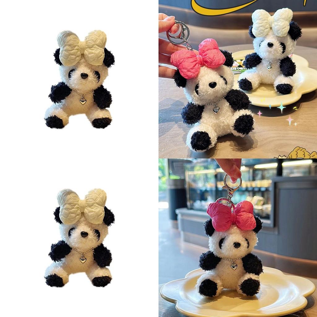 Charming Plush Panda Keychain With Bow Soft Material Perfect For Girls Accessories