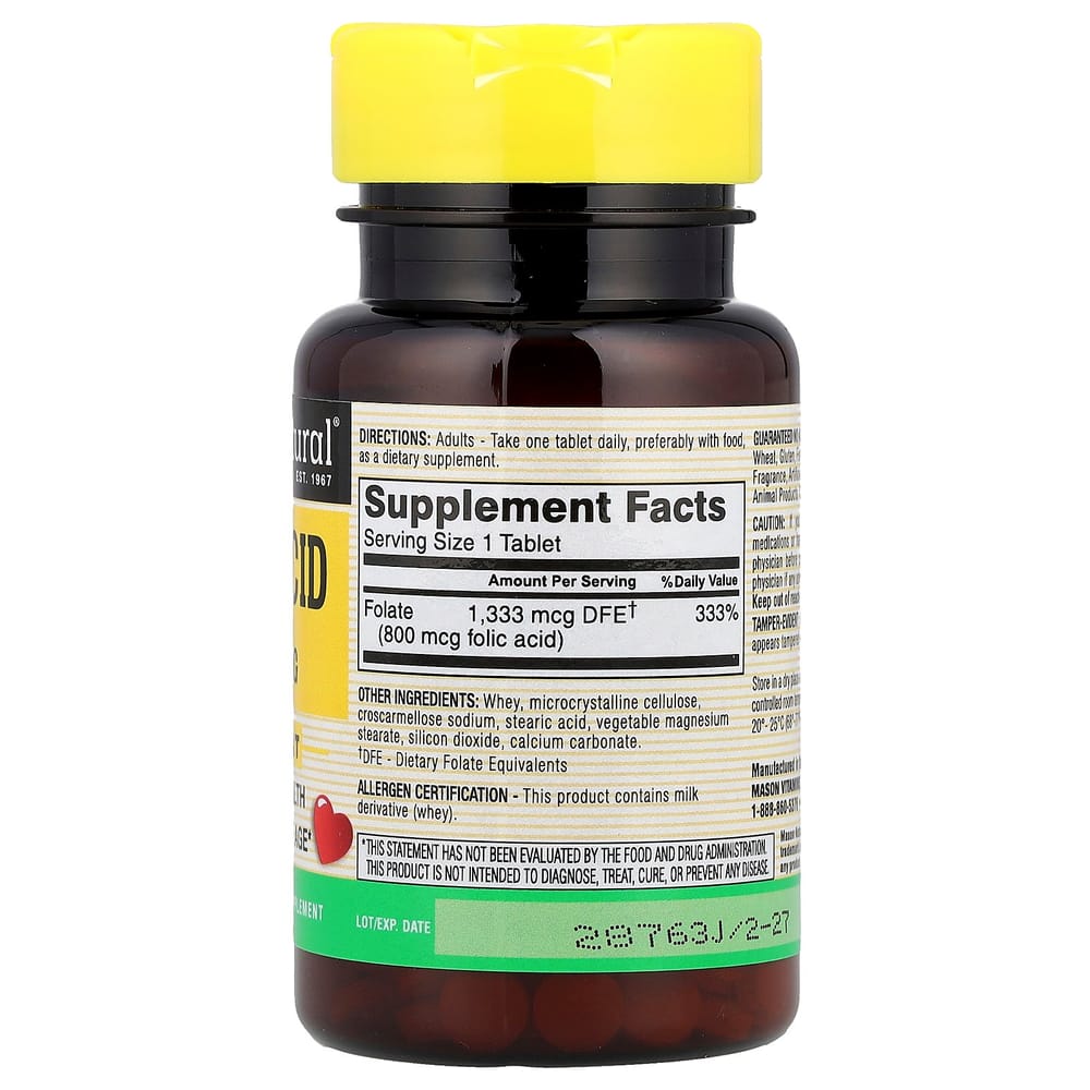 Mason Natural Folic Acid 800mcg 100 Tablets