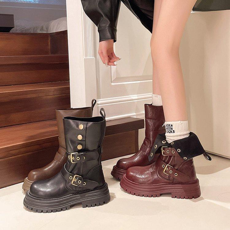 Brown retro Maillard platform Martin boots women's 2025 new autumn and winter British style thin and heightened short boots