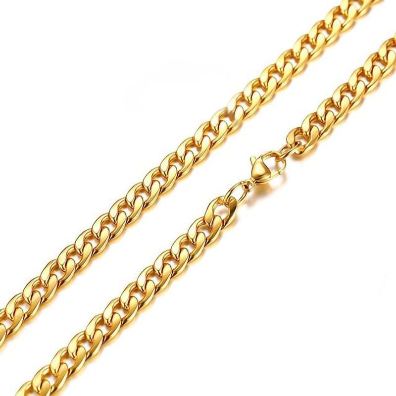 18k Gold Plated Stainless Steel Necklace with Black Titanium Chain