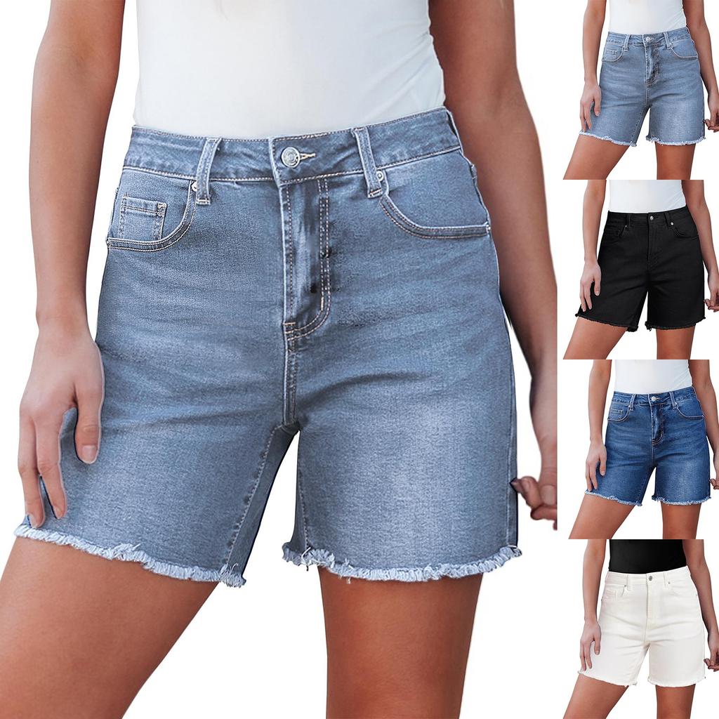 Dámské džínové klasické všestranné módní kraťasy s vysokým pasem