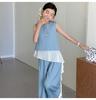 Girls' Set 2026 Summer New Children's Casual Sleeveless Patchwork Top Korean Wide Leg Pants Two-Piece Set Summer