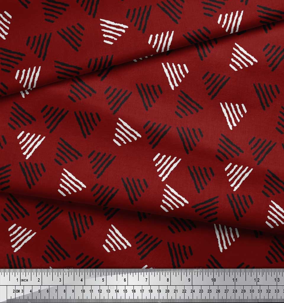 Soimoi Blue Japan Crepe Satin Fabric Triangle Block Print Fabric by the Yard 42 Inch