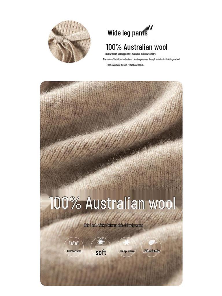Women's High Waist Wool Wide-Leg Pants: Autumn/Winter Drape Loose Cashmere Knit Casual Wear.