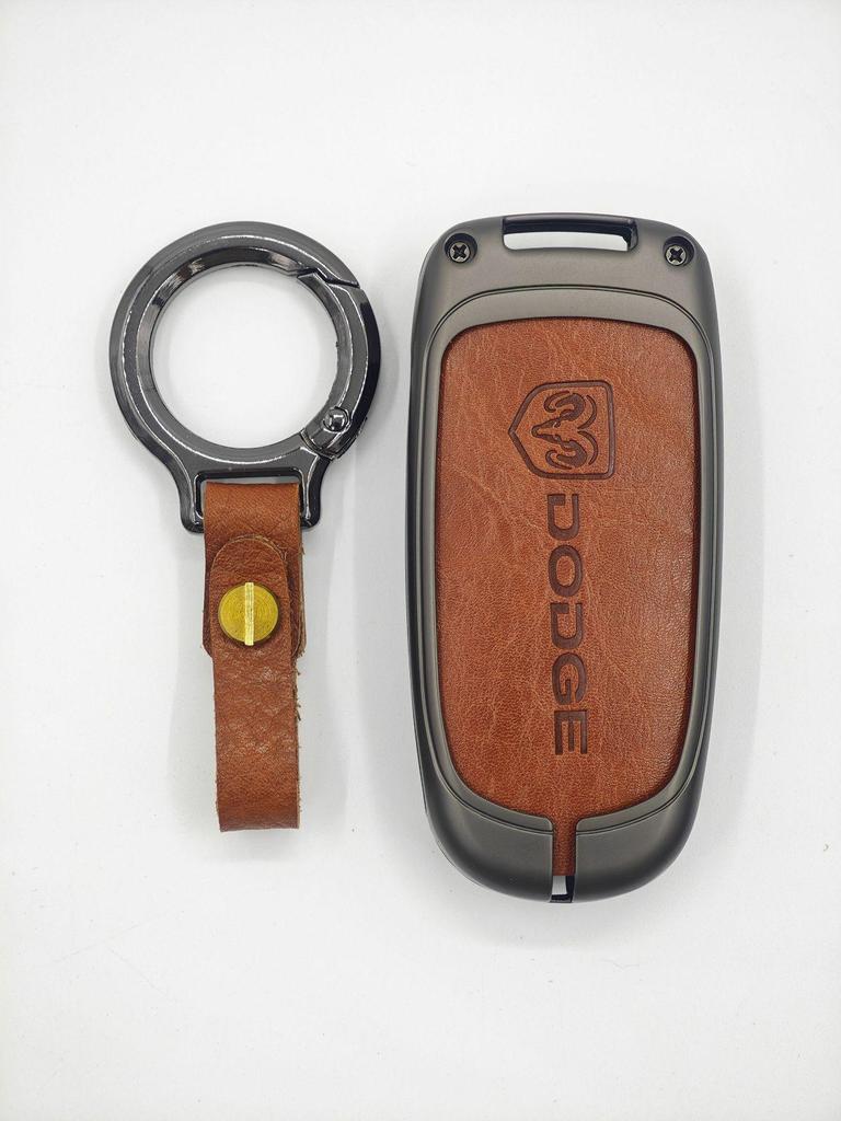 Θήκη Κλειδιού Dodge: Μεταλλικό Προστατευτικό Κέλυφος & Τσάντα από Γνήσιο Δέρμα για Journey, Caliber, Avenger