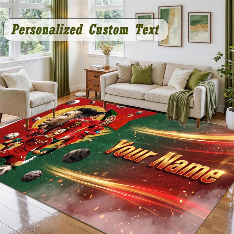 Crystal Velvet Square Rug Custom NameCristiano Ronaldo Pattern Non Slip Home Floor Decor Rug