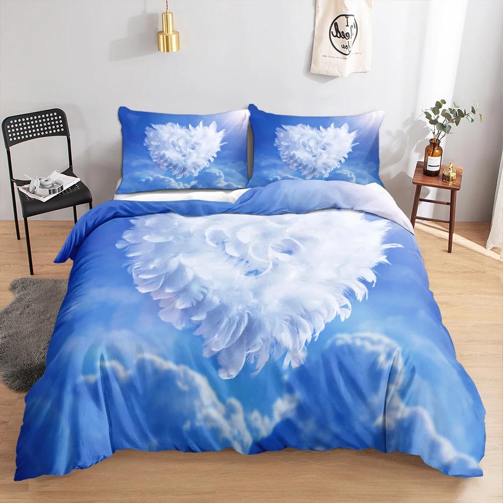 3D Feather King Queen Duvet Cover Blue Bohemian Bird Feather Full Twin Bedding Set Peacock Feather 2/3pcs Polyester Quilt Cover