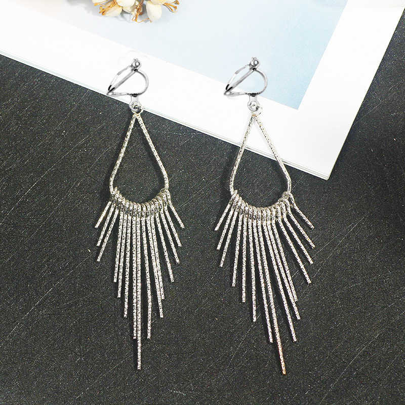 Fashion Statement Non Pierced Clip On Earrings 2019 Metal Geometric Tassel Earrings For Women Earrings Modern Jewelry