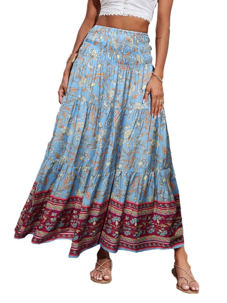 Bohemian High-Waisted Long Printed Skirt for Women - Casual Beachwear