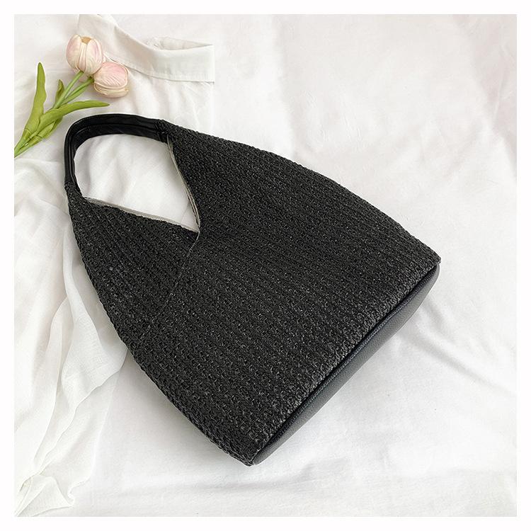 

Летняя радужная соломенная сумка Женская сумка 2025 Новая Большая вместимость Плетеная сумка-тоут под мышкой Пляжная сумка для морского курорта Сумка через плечо чёрный